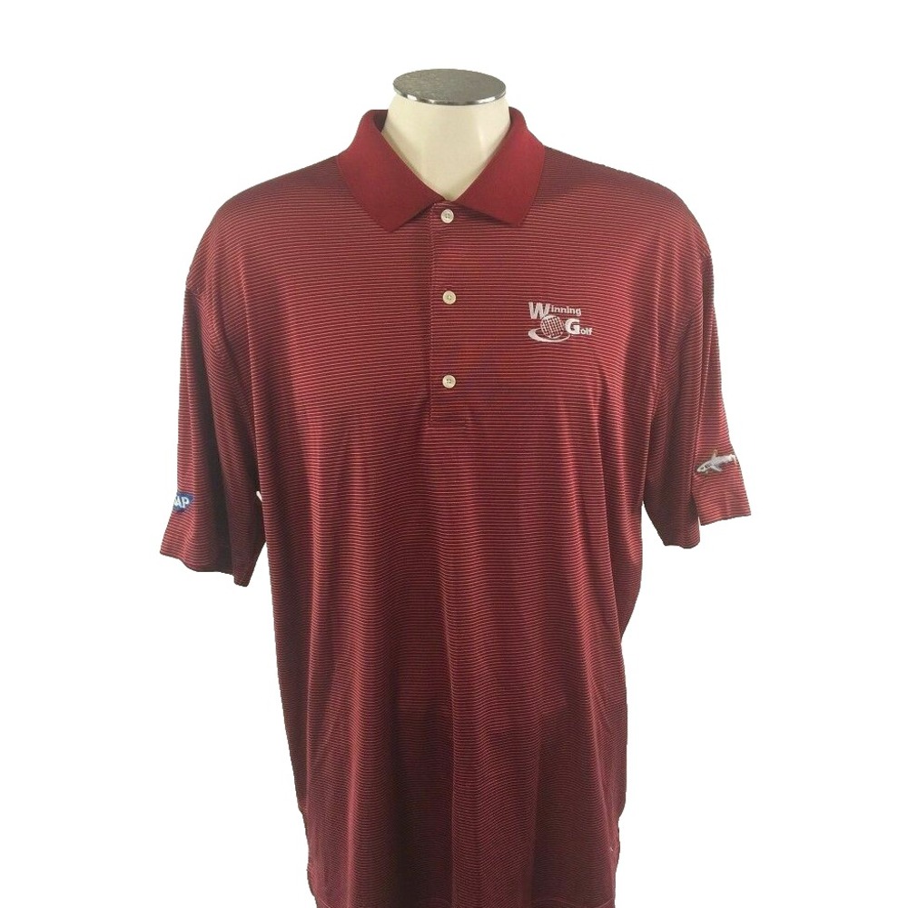 Greg Norman Playdry Polo Shirt XL Stripe Red White‎ Winning Golf SAP Mens